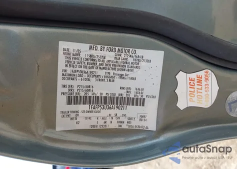 2006 Ford Taurus Se from USA, damaged, VIN 1FAFP53U36A190211